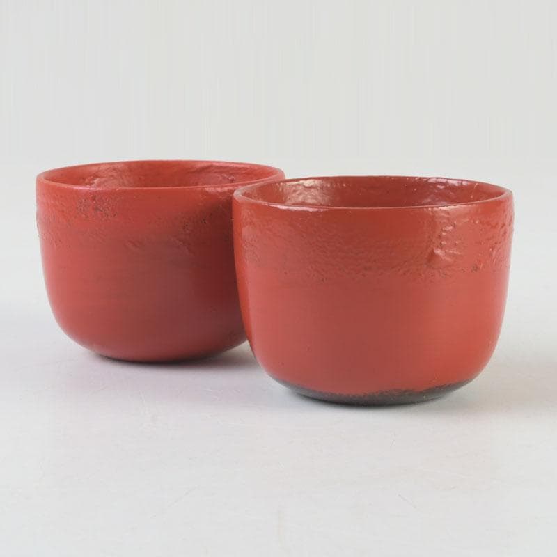 時代漆器　根來塗　梅蒔絵　盃　一對　N　9849