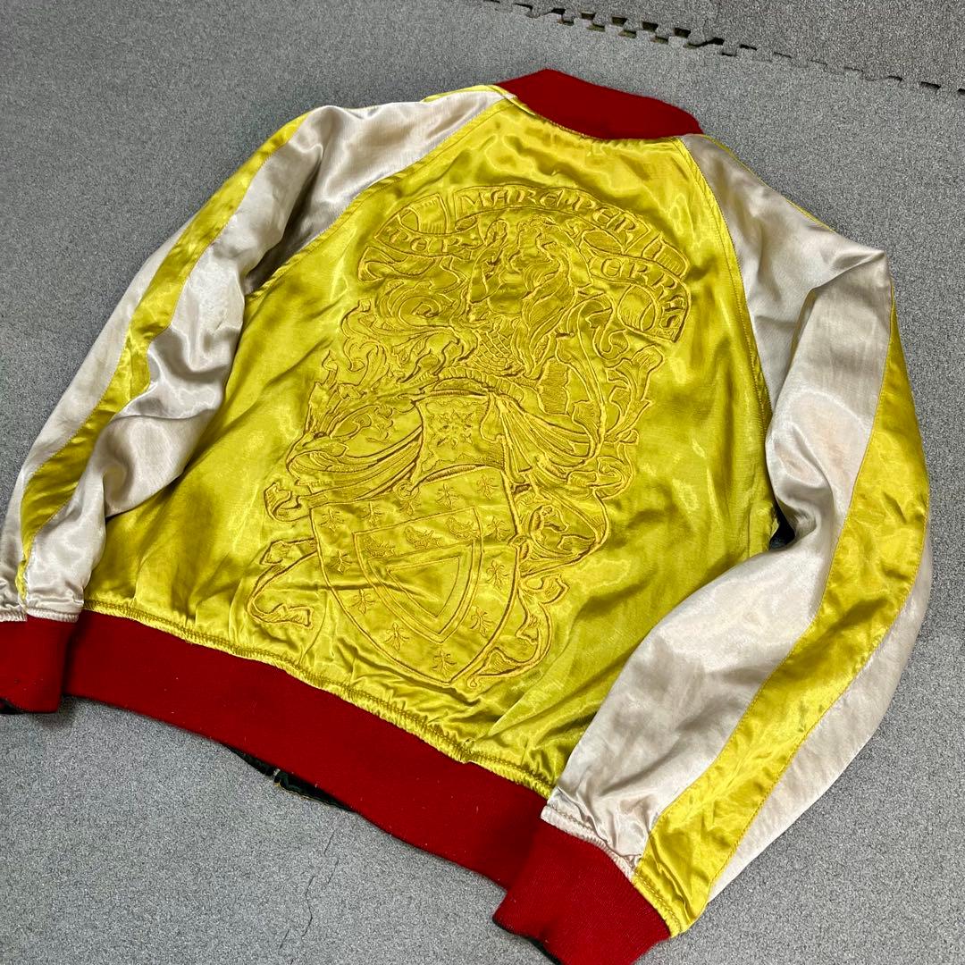 448 HOUSTONスカジャン リバーシブル仕様 蛇×ドクロ×観音 緑×黄