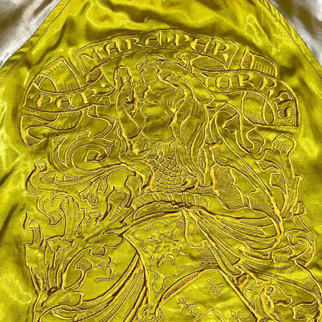 448 HOUSTONスカジャン リバーシブル仕様 蛇×ドクロ×観音 緑×黄