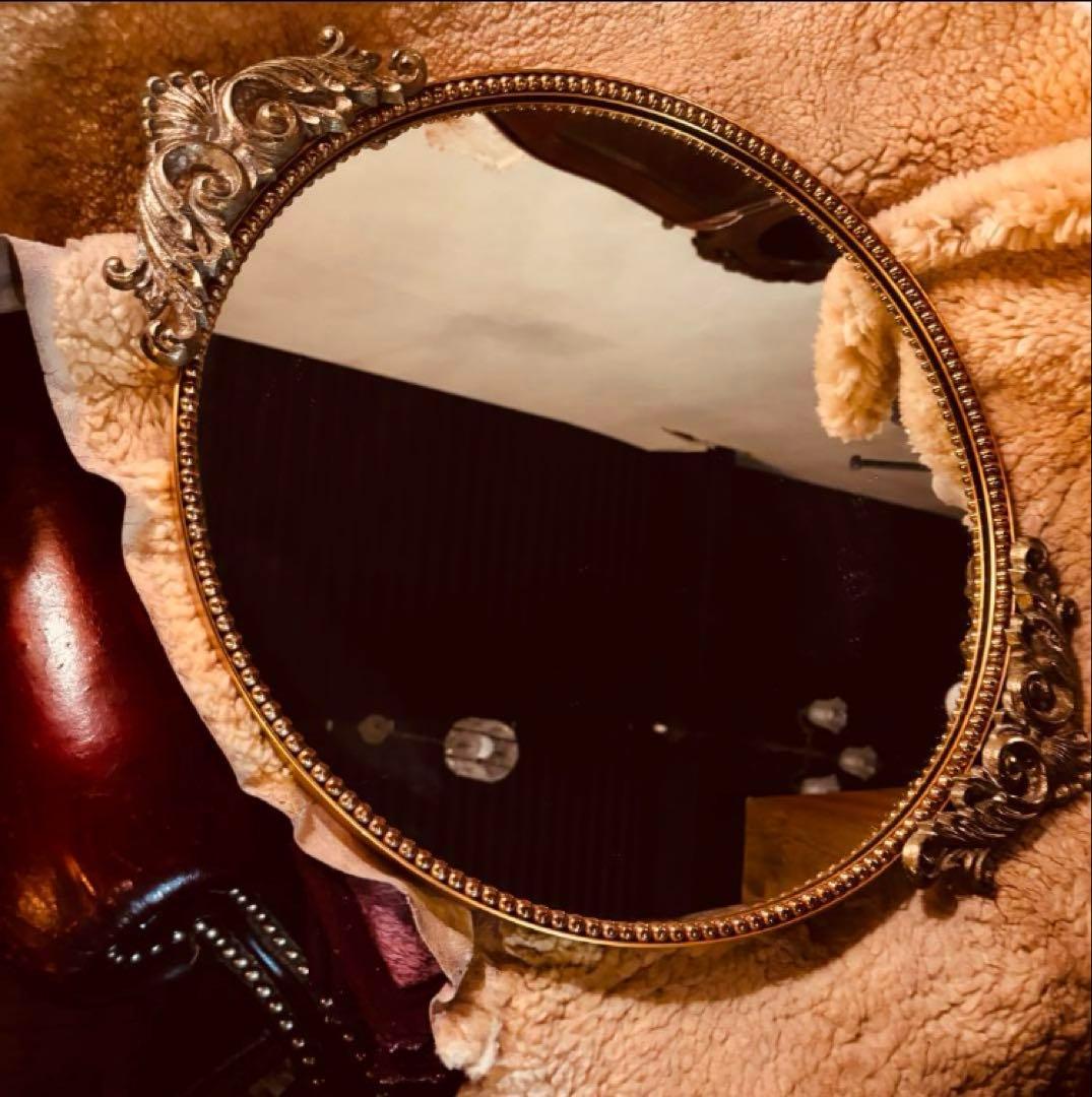 湯布院アンティーク ヨーロピアンレトロビンテージ ウォールミラー ゴールド