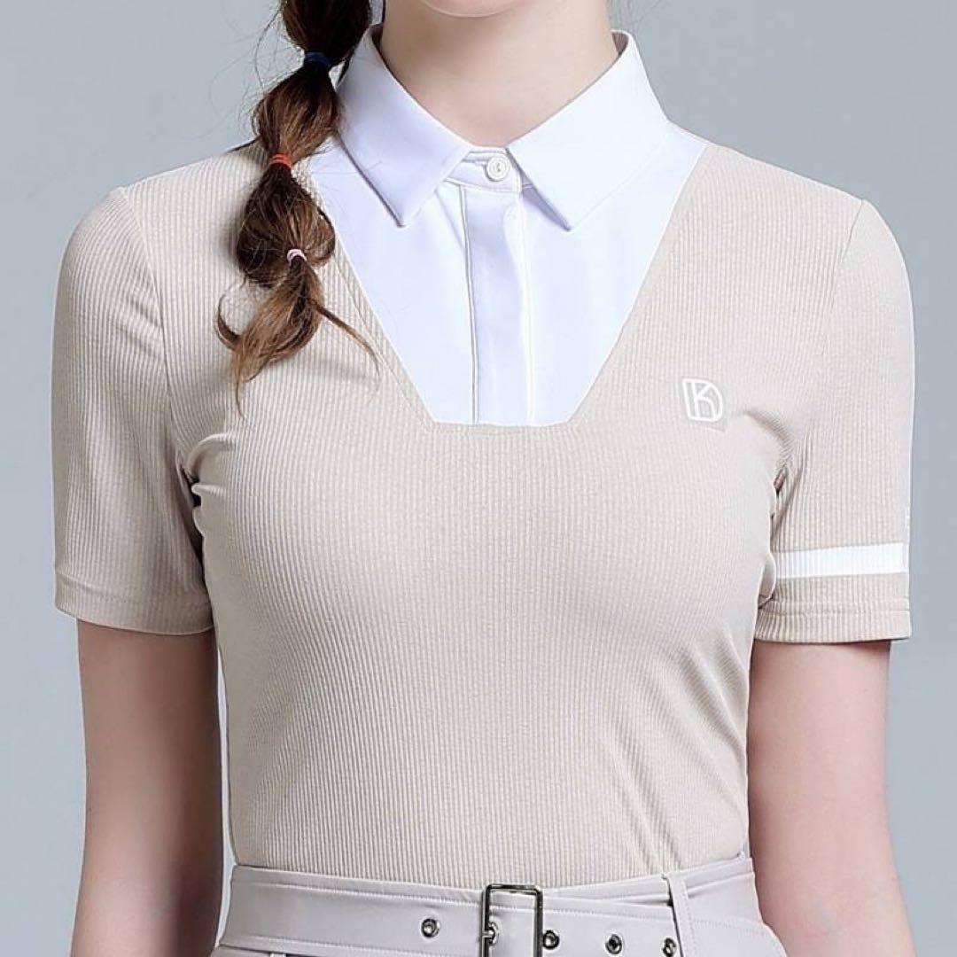未使用♪ゴルフウェア上下セットXS ポロシャツ ミニスカート 重ね着風 ベルト付