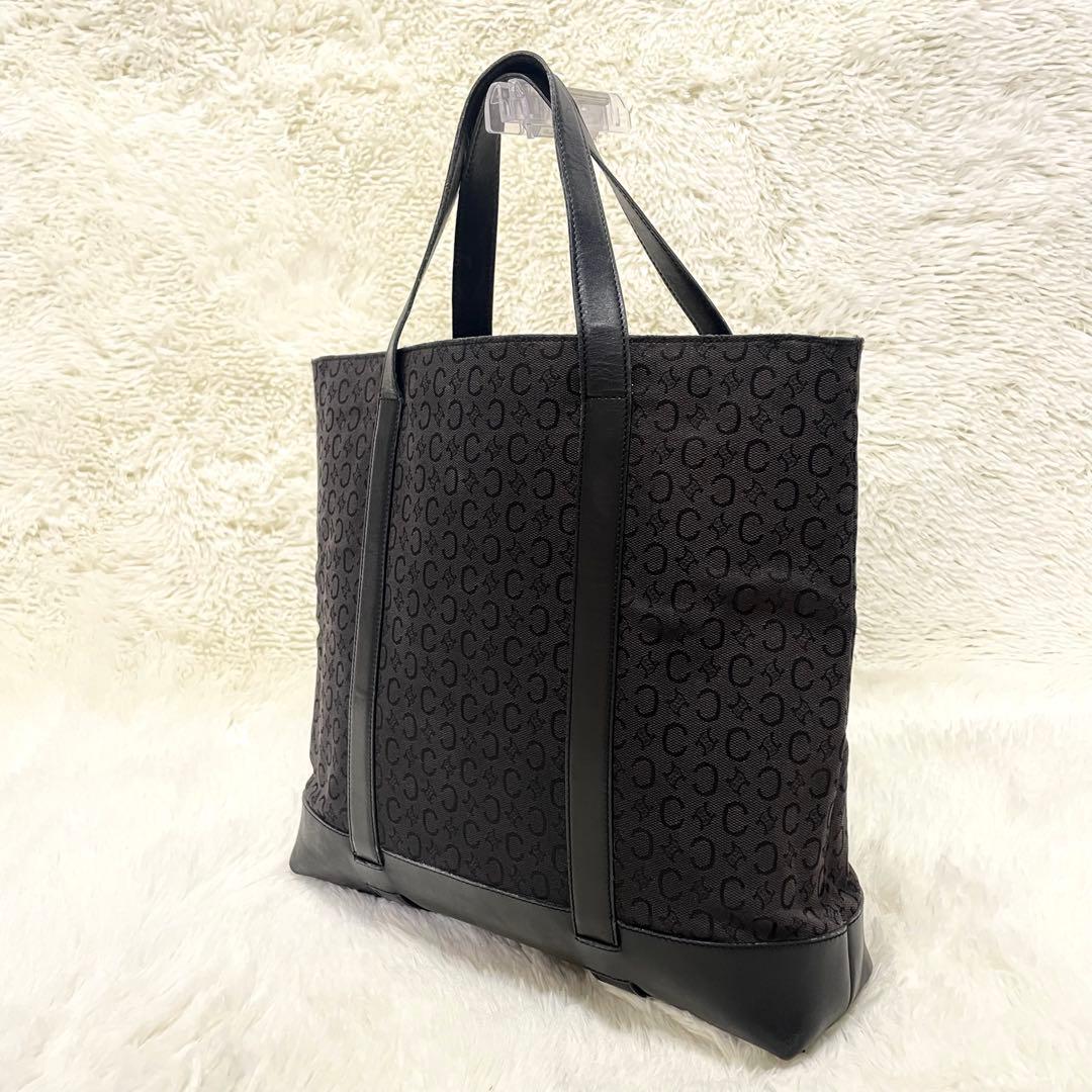 CELINE セリーヌ マカダム柄 トートバッグ ブラック レザー切替 A4可