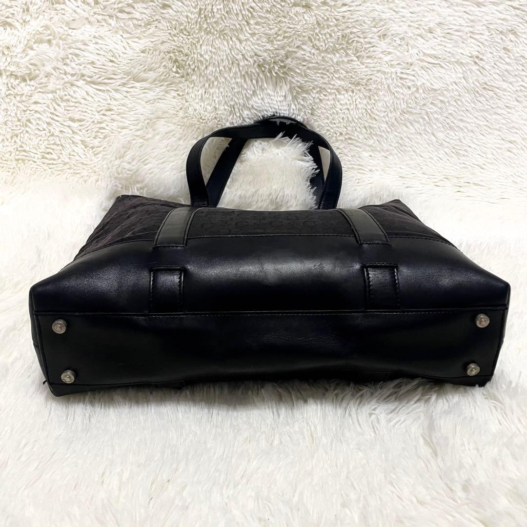 CELINE セリーヌ マカダム柄 トートバッグ ブラック レザー切替 A4可
