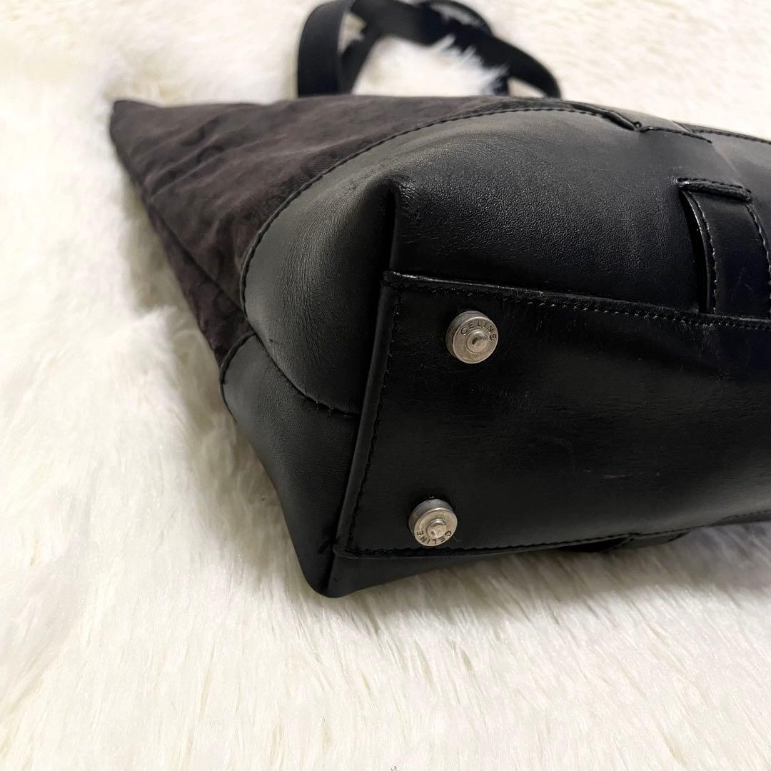 CELINE セリーヌ マカダム柄 トートバッグ ブラック レザー切替 A4可