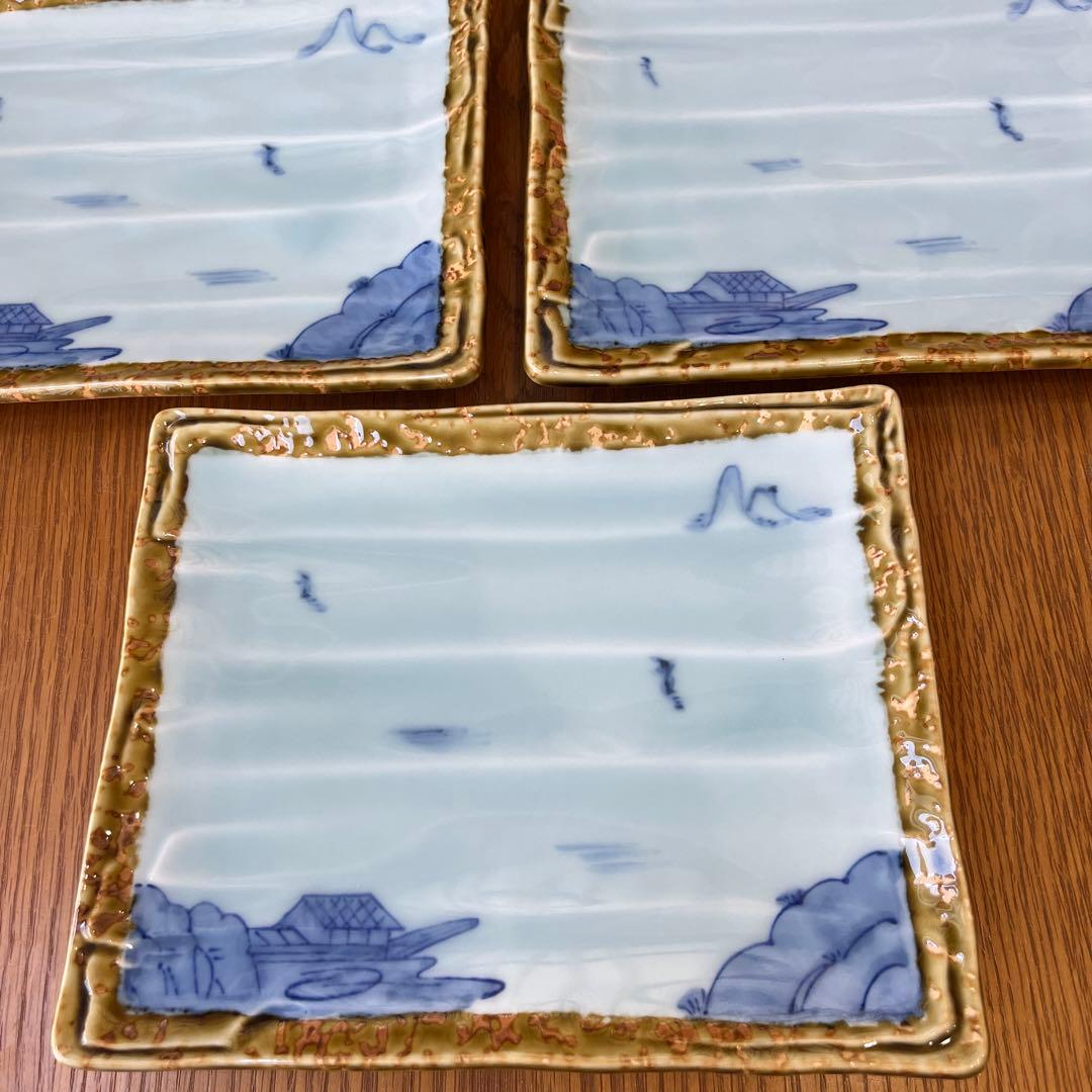 有田焼　其泉窯　伊良保山水焼物皿揃　貝山作　角皿5枚