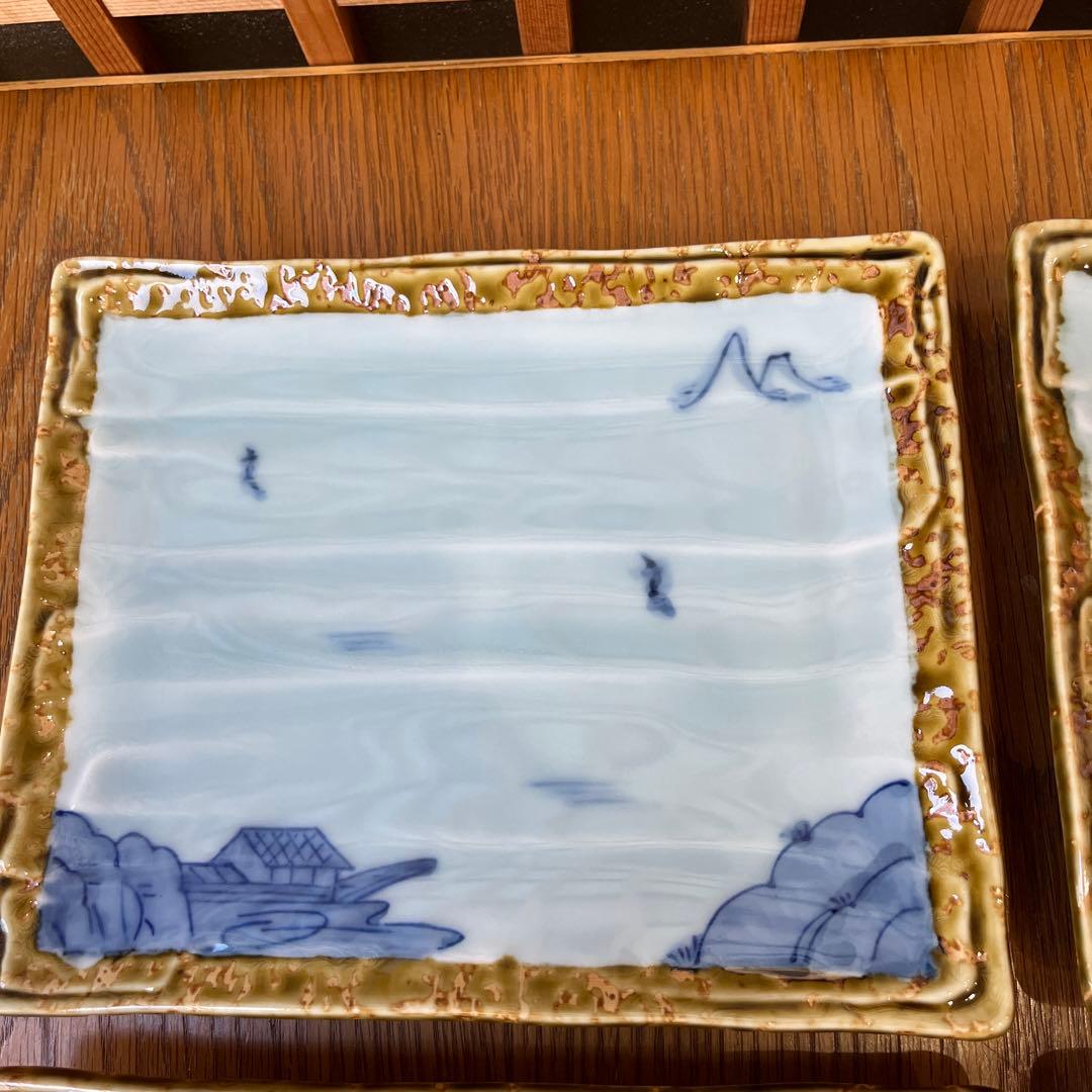 有田焼　其泉窯　伊良保山水焼物皿揃　貝山作　角皿5枚