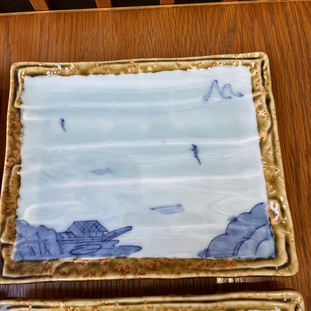 有田焼　其泉窯　伊良保山水焼物皿揃　貝山作　角皿5枚