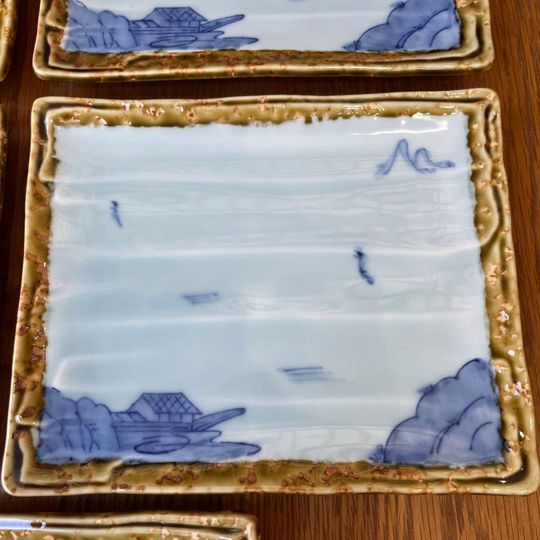 有田焼　其泉窯　伊良保山水焼物皿揃　貝山作　角皿5枚
