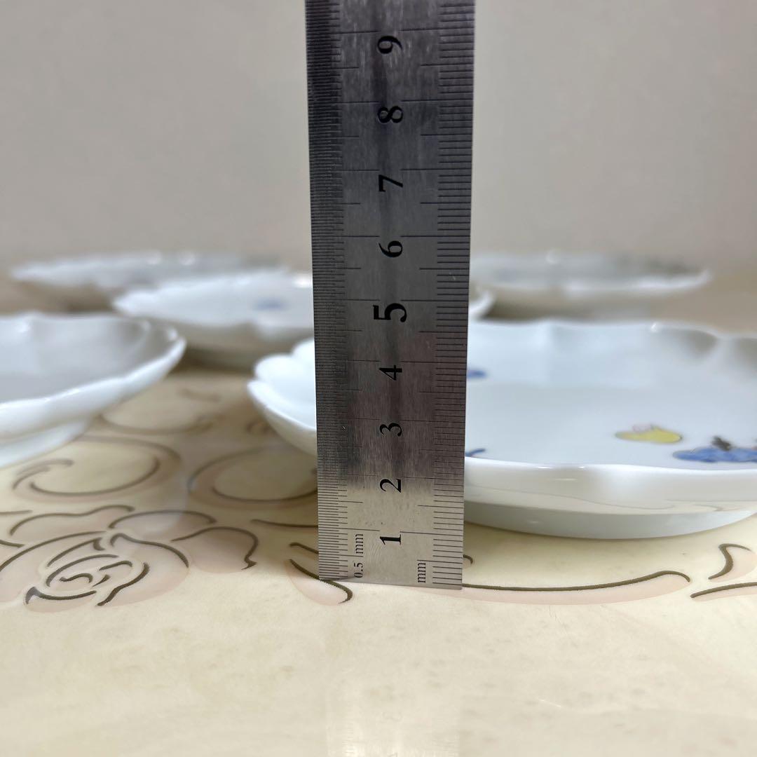 有田焼　深川製磁　六歌仙　菊割皿　銘々皿揃　5枚セット　色絵　白磁　和食器　中皿