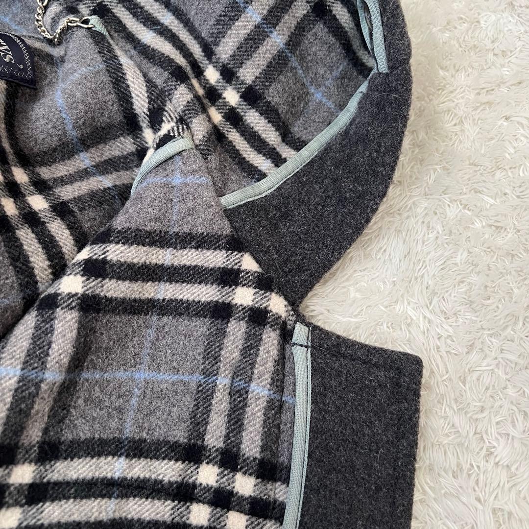 Burberryバーバリー ダッフルコート チェック レザー トグル グレー M