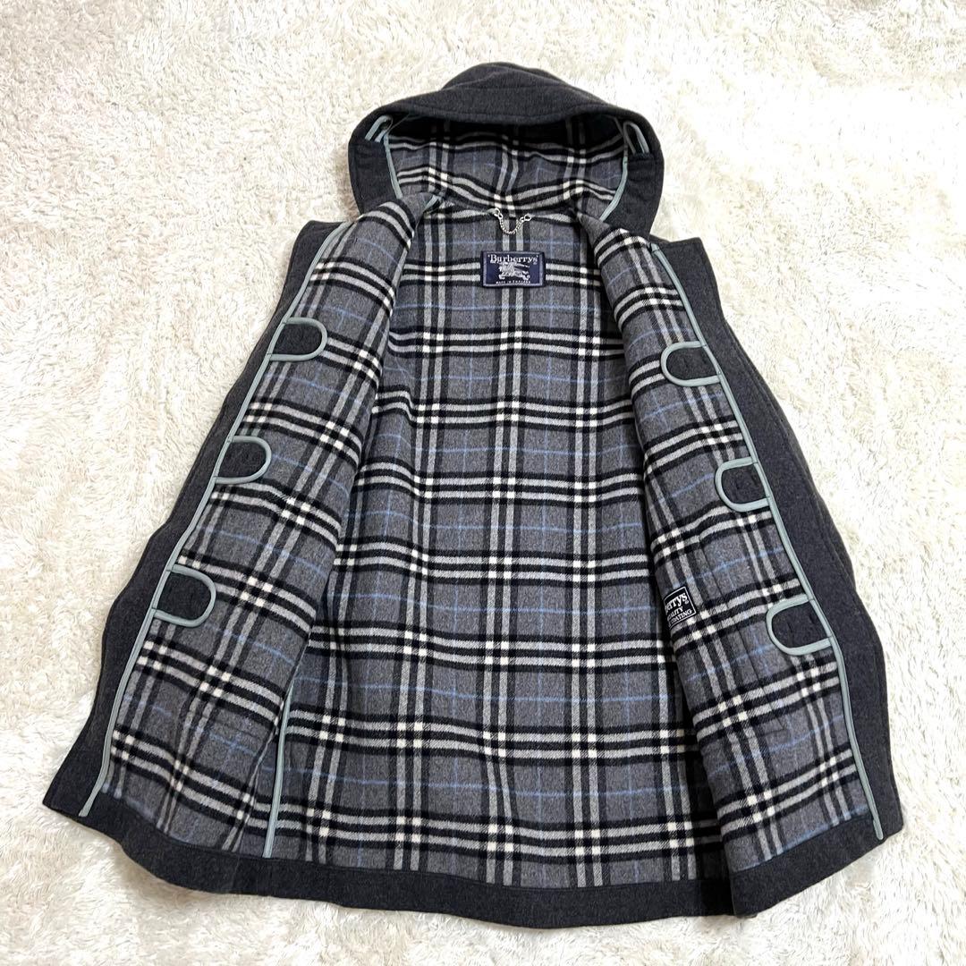 Burberryバーバリー ダッフルコート チェック レザー トグル グレー M