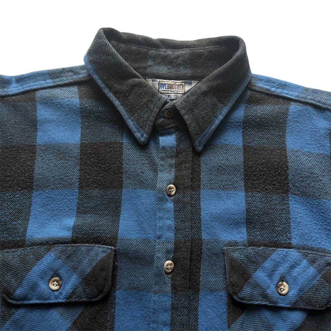 希少 FIVE BROTHER ネルシャツ XL ファイブブラザー 青黒