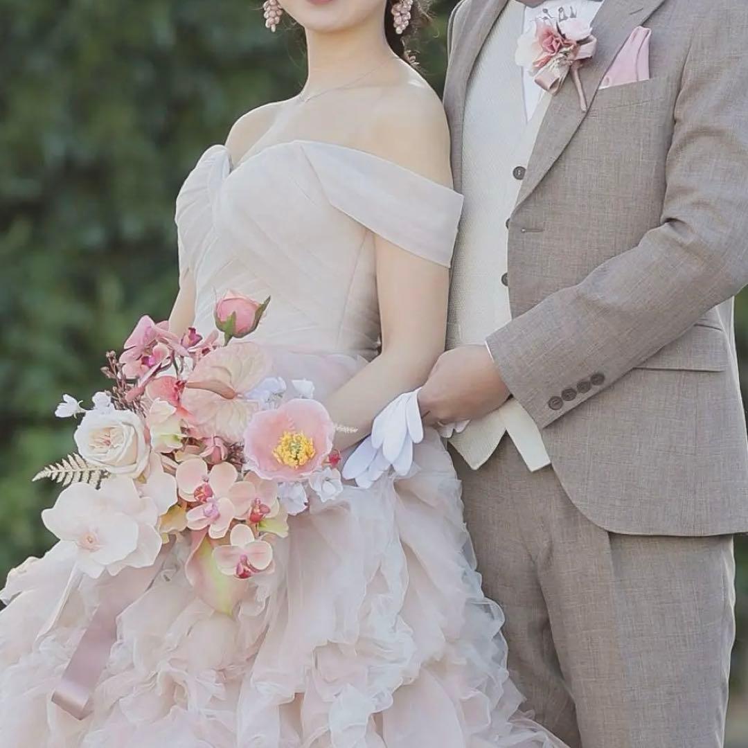 アーティフィシャルフラワー　高級造花　ブーケ　ブートニア ピンク　ピーチカラー