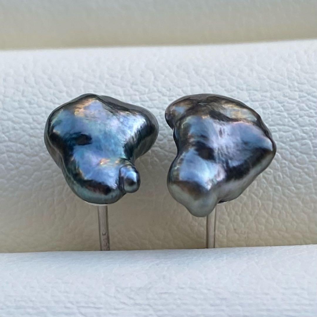 本真珠　南洋黒蝶真珠無核ケシパール直結タイプピアス　9.6mmP1205