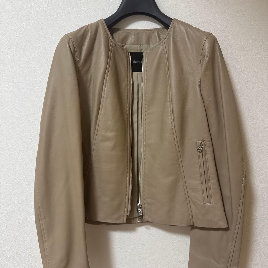 allureville レザークルーネックブルゾン