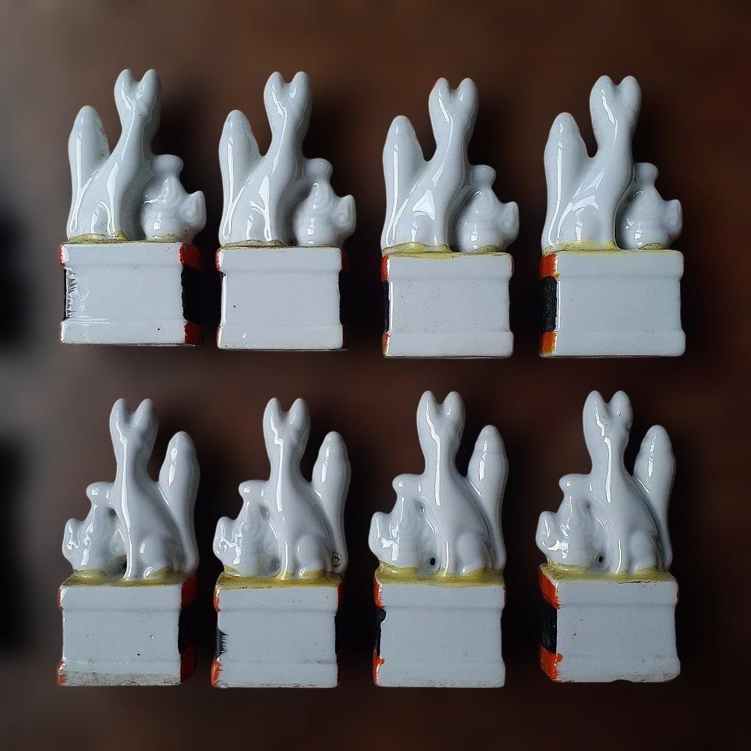 お稲荷様　キツネの置物　20体　磁器人形　縁起物　レトロ雑貨　とろとろガラス