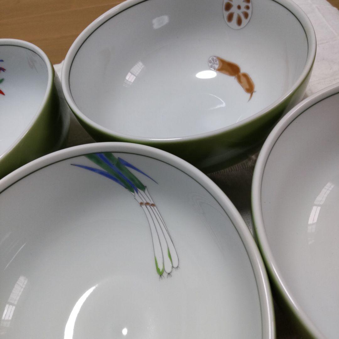深川製磁 多様丼 鉢 野菜絵変わり５個【未使用新品】