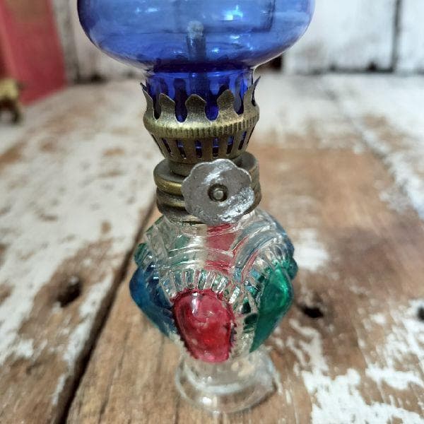 ヴィンテージ 古硝子 豆ランプ H11.8cm ガラス オイルランプ ホヤ 照明