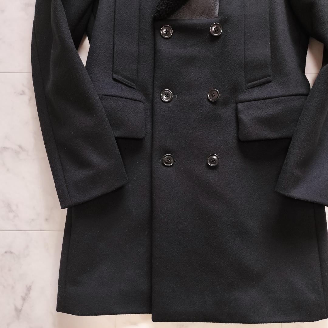ポールスミス 12AW 深海 ムートン切替ダブルブレストチェスターコート M