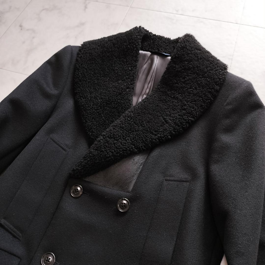 ポールスミス 12AW 深海 ムートン切替ダブルブレストチェスターコート M