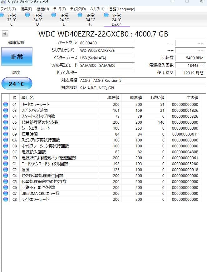 WD Blue 4TB ハードディスクドライブ　2個