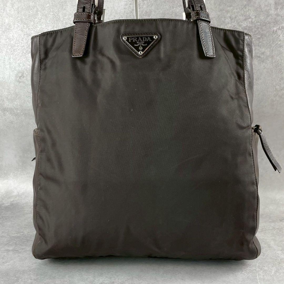 美品✨PRADA トートバッグ A4 ハンド ビジネス レザーナイロン ブラウン