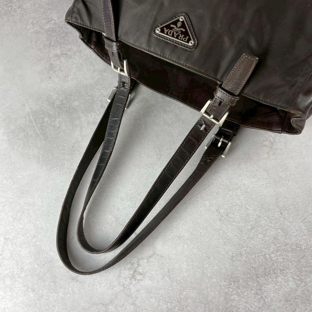 美品✨PRADA トートバッグ A4 ハンド ビジネス レザーナイロン ブラウン