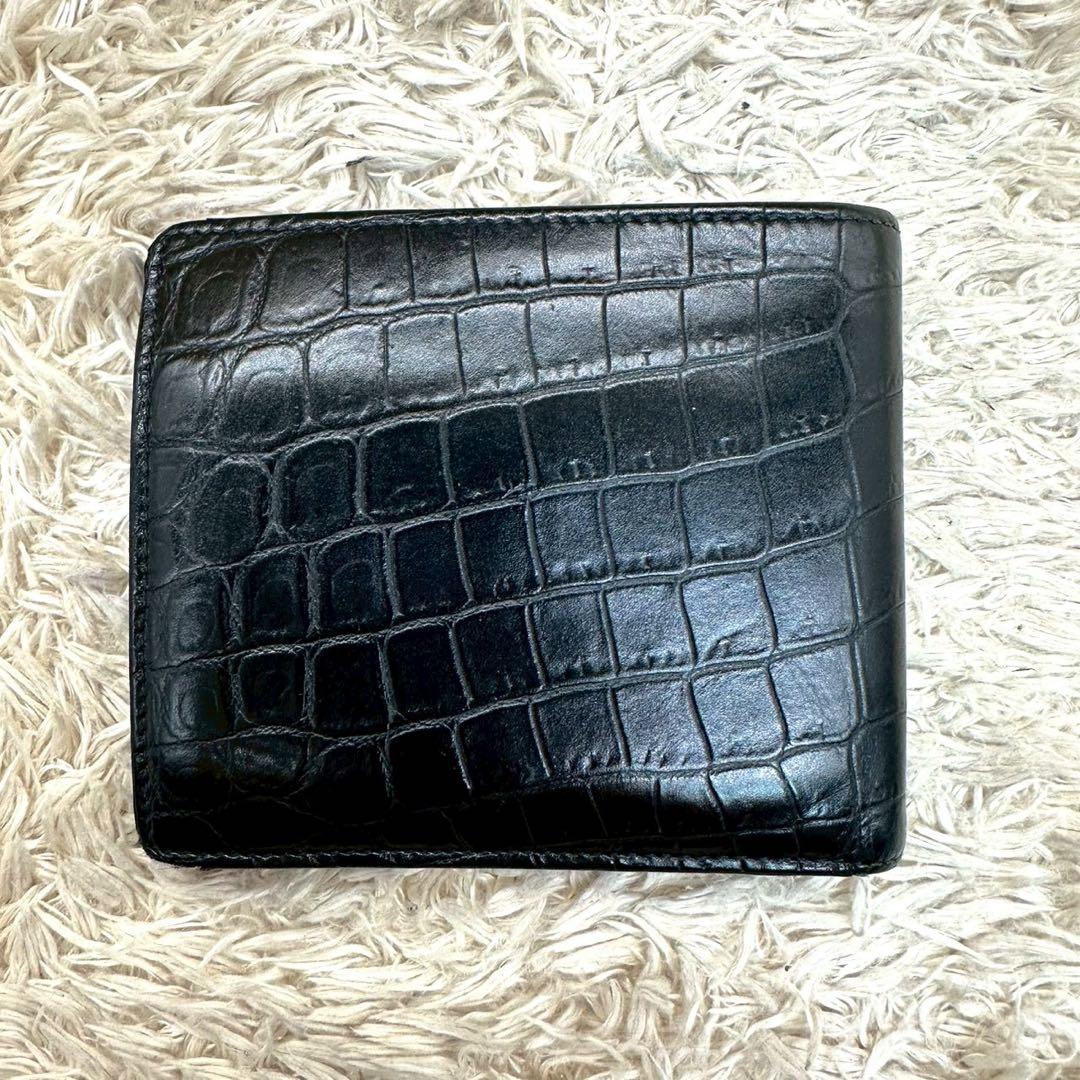 【美品】サンローラン 二つ折り財布 ブラック クロコ YSL メンズ