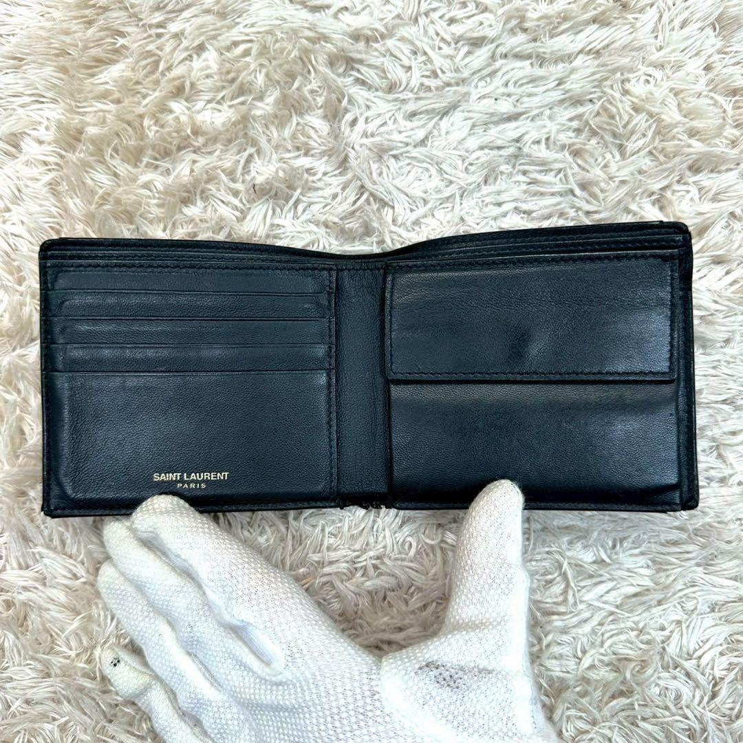 【美品】サンローラン 二つ折り財布 ブラック クロコ YSL メンズ