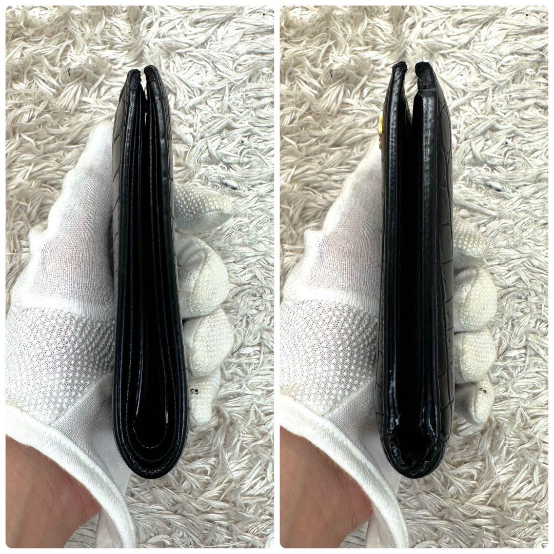 【美品】サンローラン 二つ折り財布 ブラック クロコ YSL メンズ