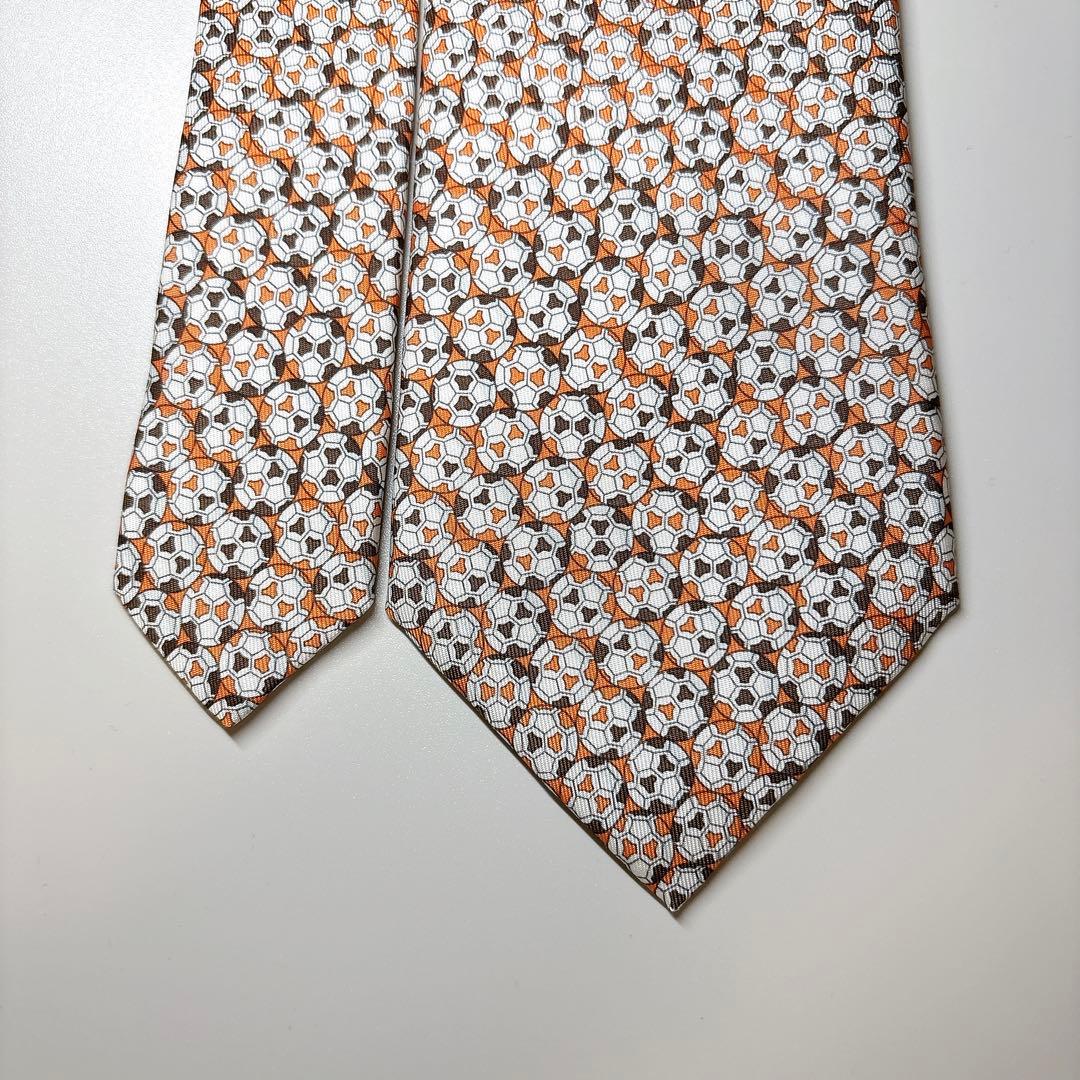 未使用 HERMES サッカーボール柄 ネクタイ エルメスオレンジ