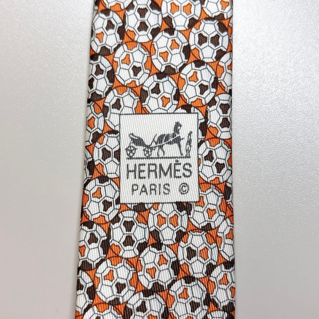 未使用 HERMES サッカーボール柄 ネクタイ エルメスオレンジ