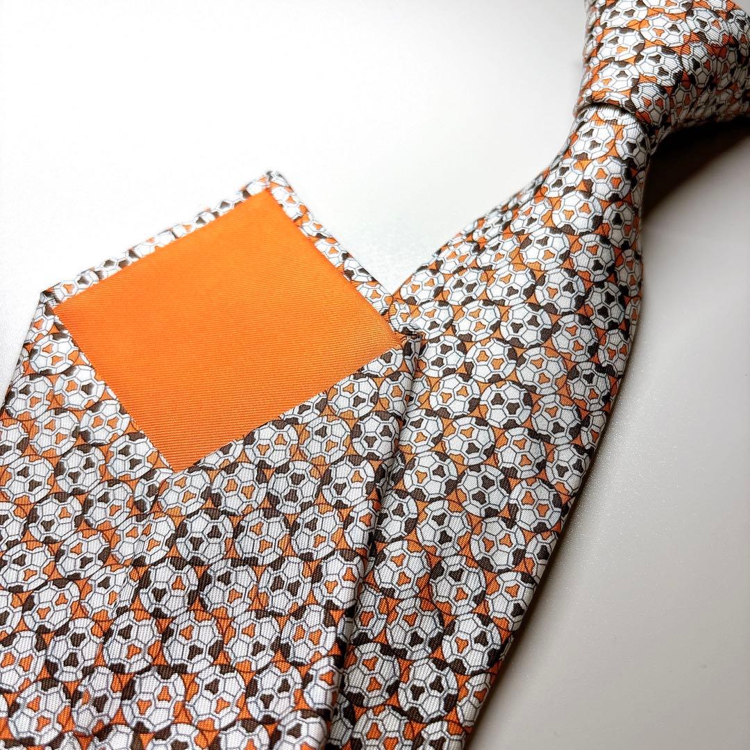 未使用 HERMES サッカーボール柄 ネクタイ エルメスオレンジ