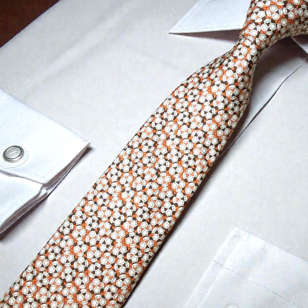 未使用 HERMES サッカーボール柄 ネクタイ エルメスオレンジ