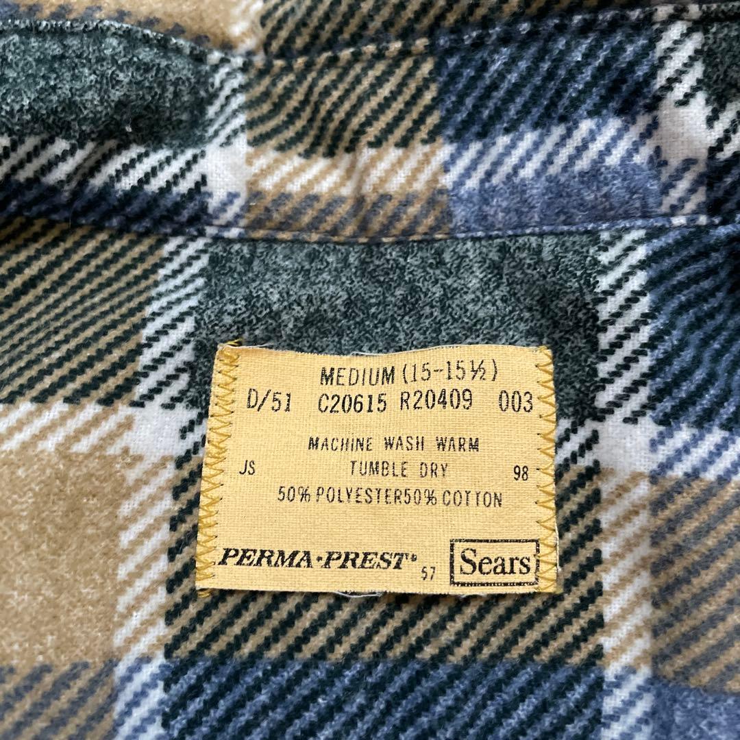 70s sears PERMA-PREST プリントネルシャツ