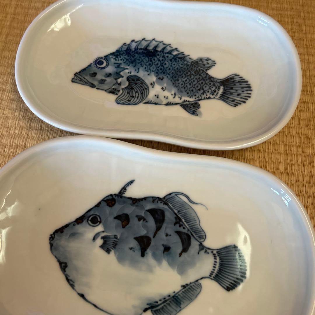 三川内焼 平戸松山窯 魚紋のお皿　5枚セット