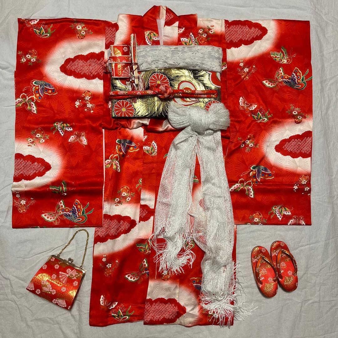 七五三　五歳　七歳　正絹　赤　フルセット