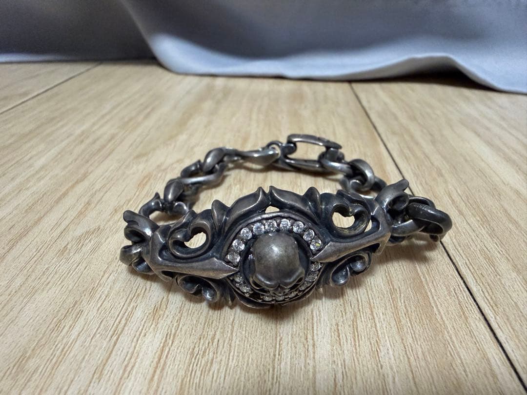 SV925 スカル ブレスレット ゴシック 重厚 チェーン シルバー925