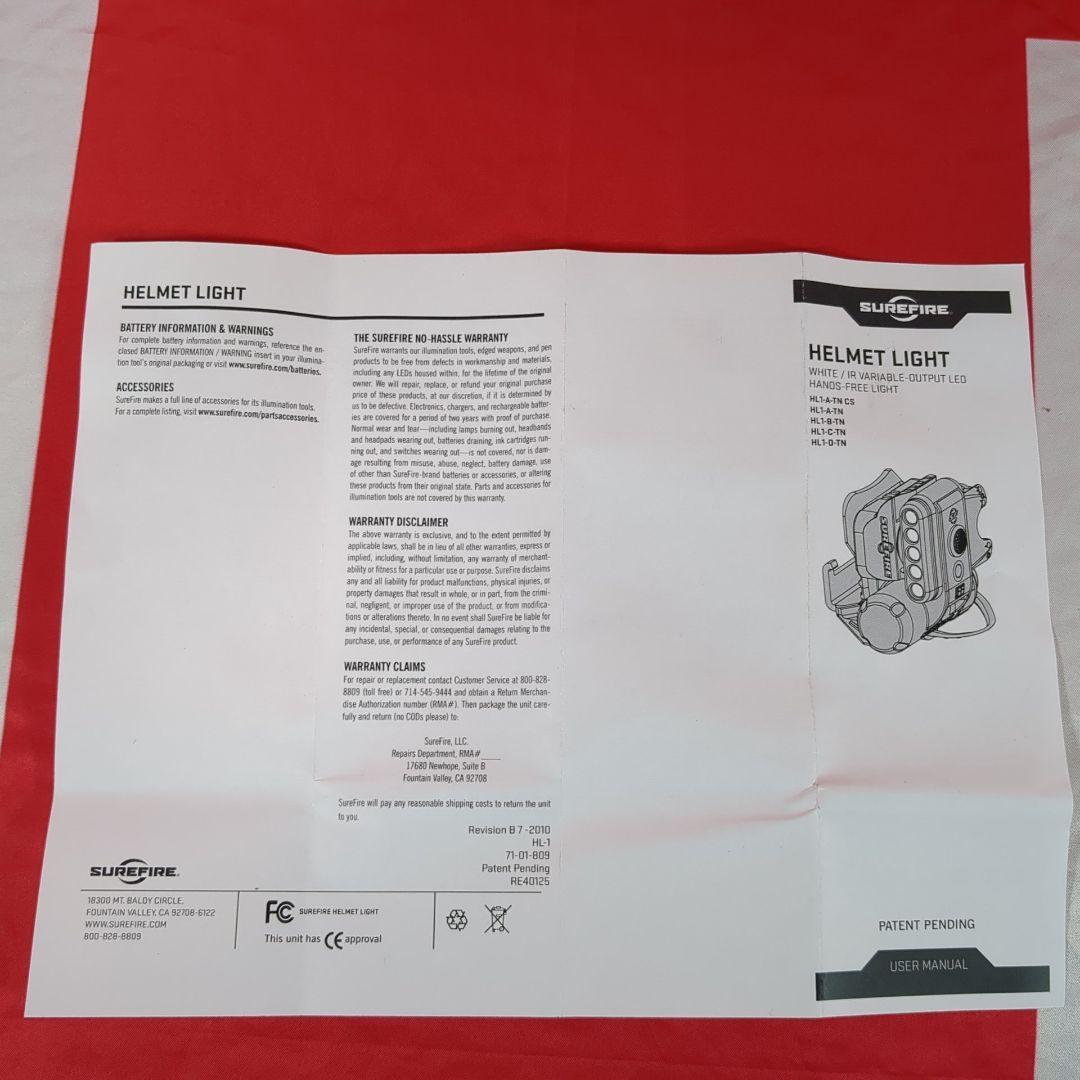 【シュアファイア】ヘルメット ライト HL1-A-TN ヘルメット マウント付き