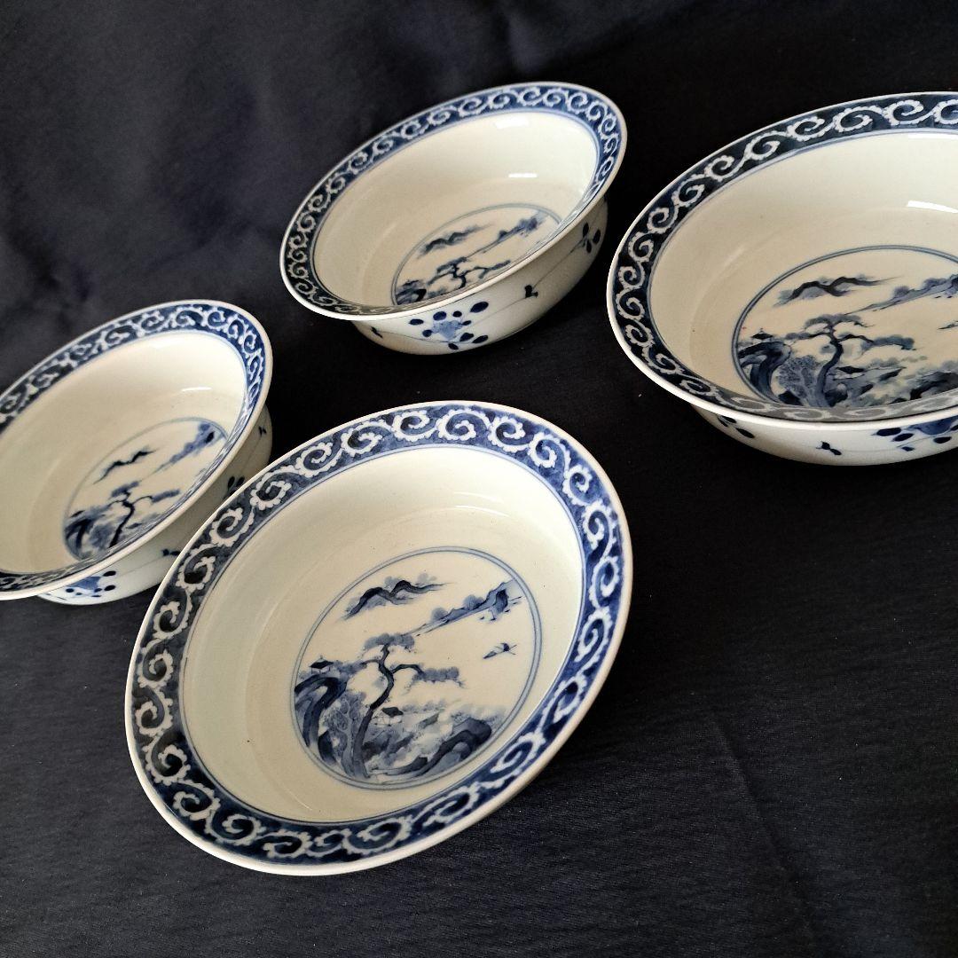 「繊細優美 染付の美！平戸(ひらど)焼」向付4客セット 骨董アンティーク