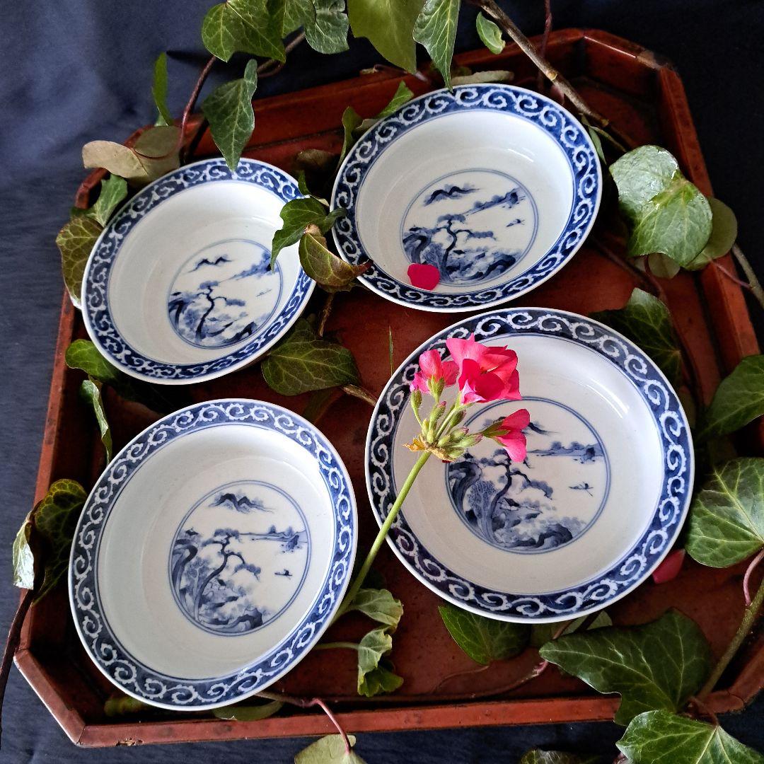 「繊細優美 染付の美！平戸(ひらど)焼」向付4客セット 骨董アンティーク