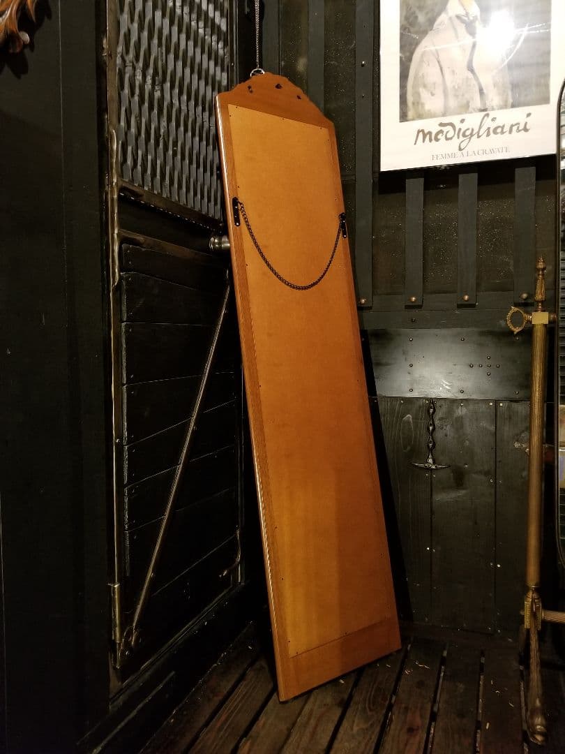 1970's　透かし彫り　細工　葡萄　蔦柄　ブナ桜　無垢　ロング　ウォールミラー