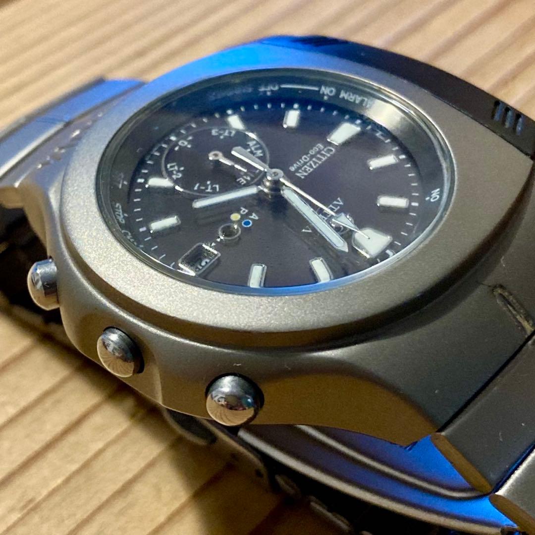 シチズン Attesa 9417 電波時計 チタン 稼働品