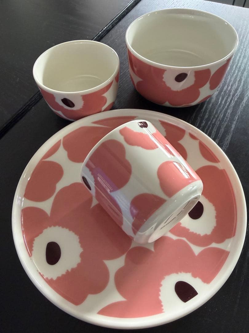 マリメッコ　限定　ウニッコ　ピンクxブラウン　4個セット　未使用含む箱無し