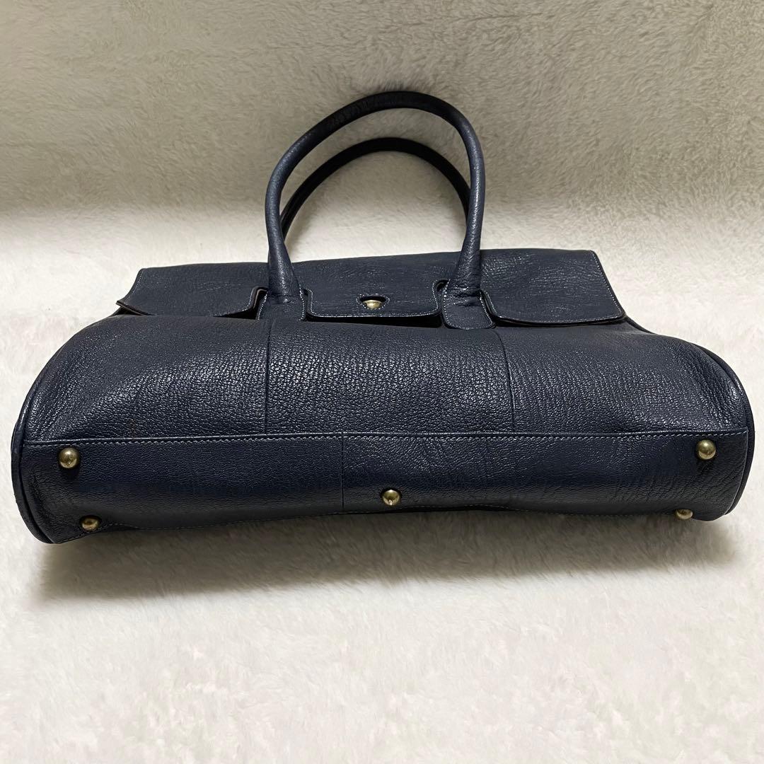 トフ＆ロードストーン トート ルーフボタン　ネイビーブルー　 本革　シボ
