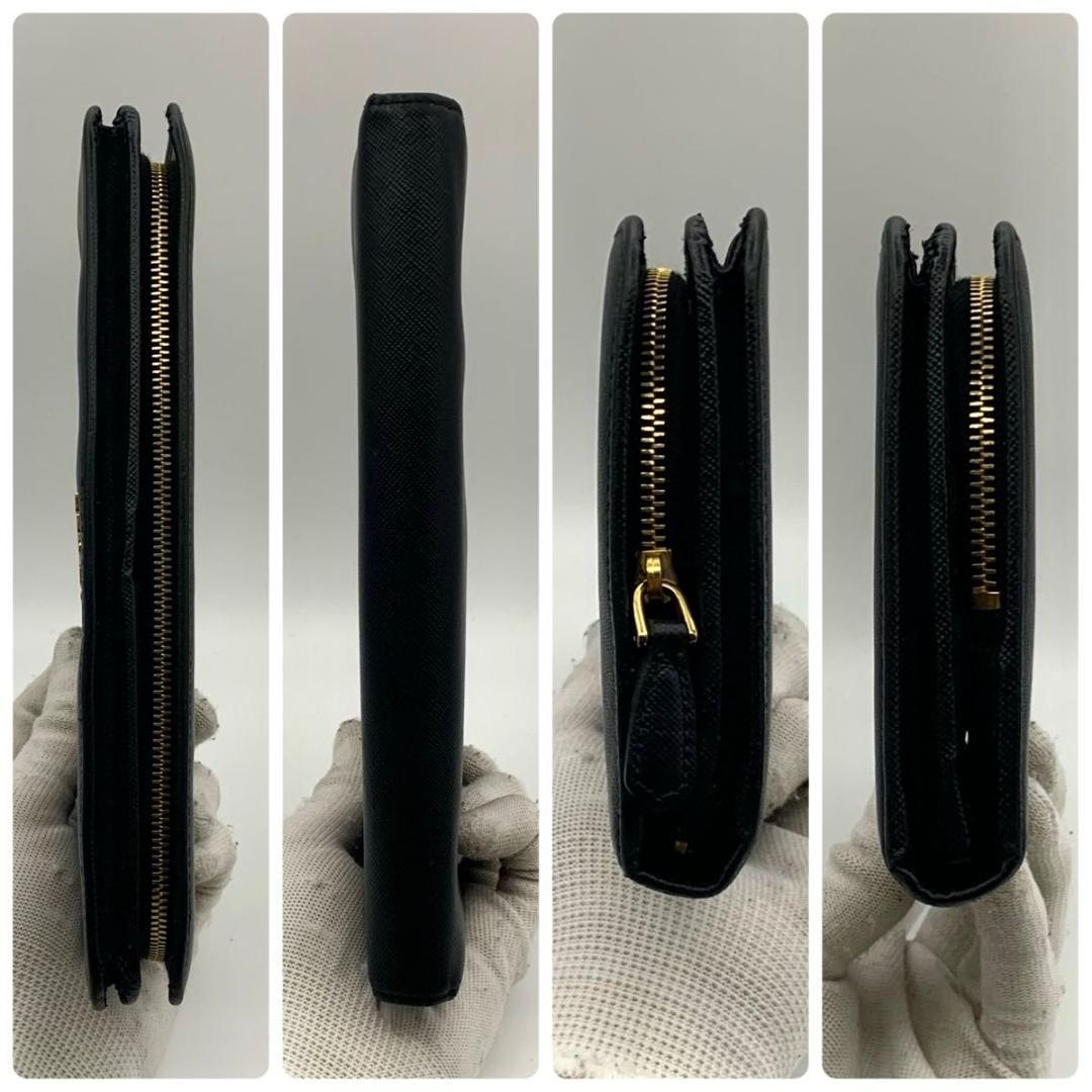 鑑定済み プラダ 長財布 サフィアーノ レザー オーガナイザー ロゴ メンズ 黒