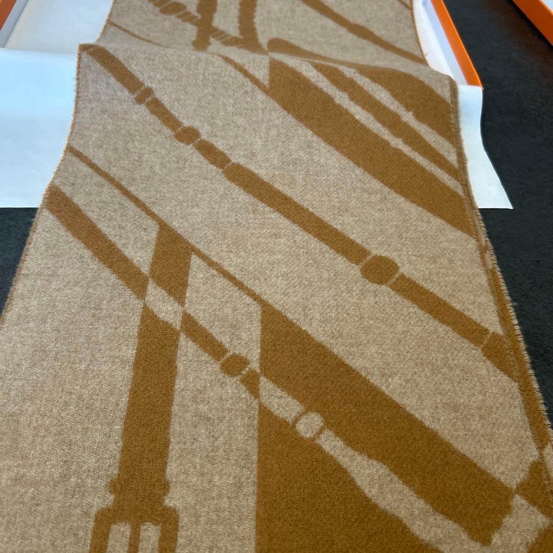 HERMES エルメス クリッククラック カシミヤ マフラー キャメル　試着のみ