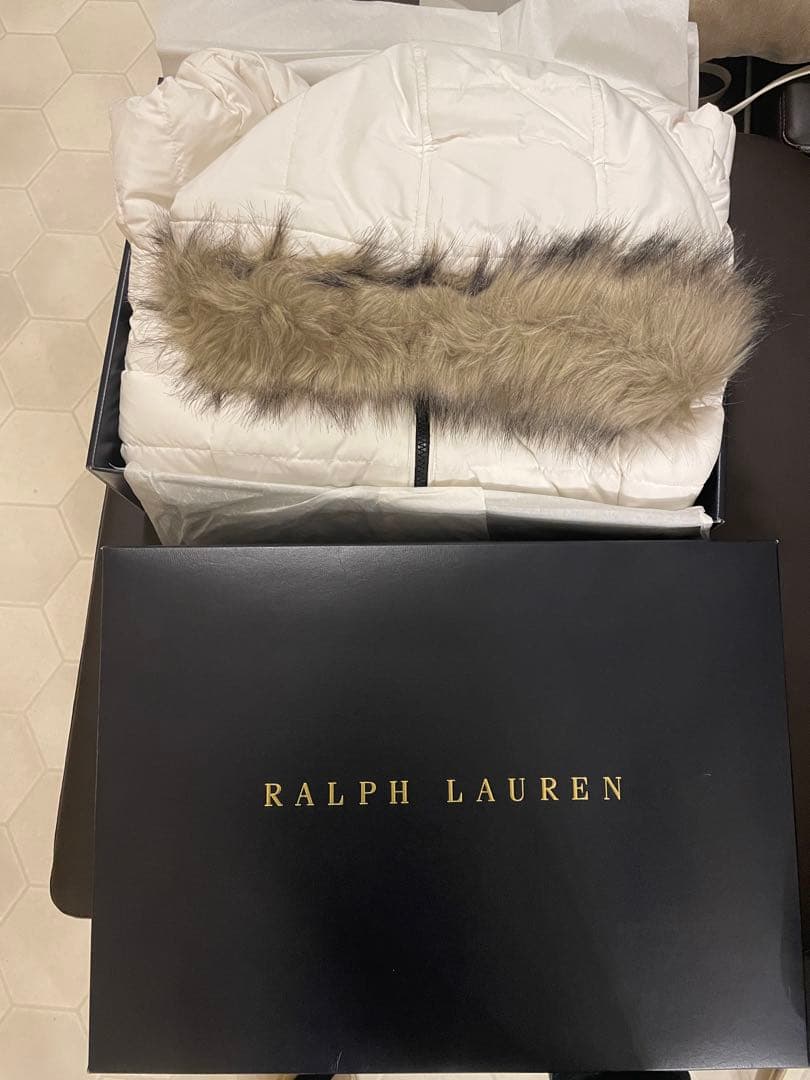 【美品】箱有Ralph Laurenホワイトダウンジャケット ファー付き