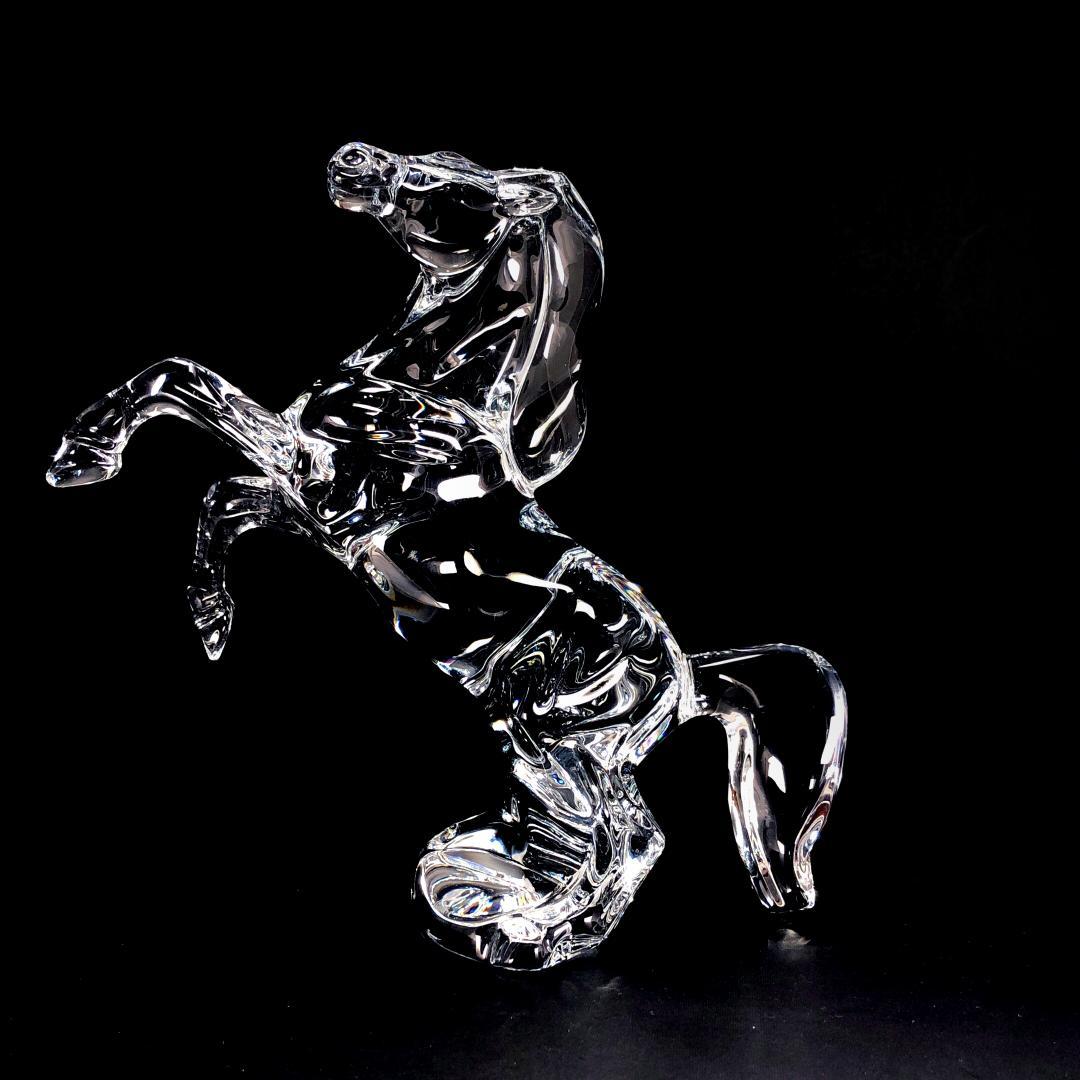 【美品】バカラ／クリスタル いななく馬 ホース 彫刻 置物／BC368