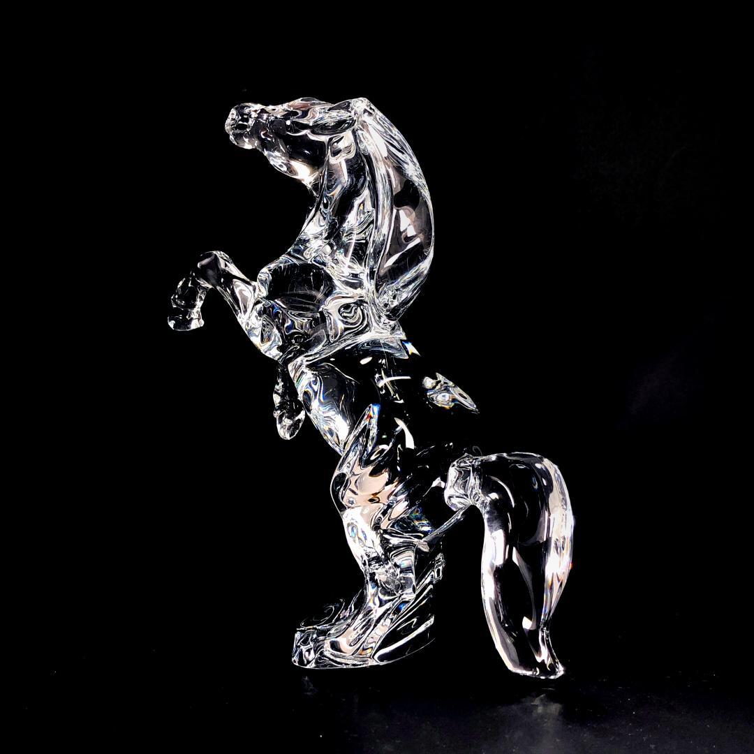 【美品】バカラ／クリスタル いななく馬 ホース 彫刻 置物／BC368